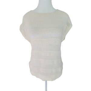 Old Navy Women Cream Shirt Crochet Top Short Sleeves Preppy Casual Small